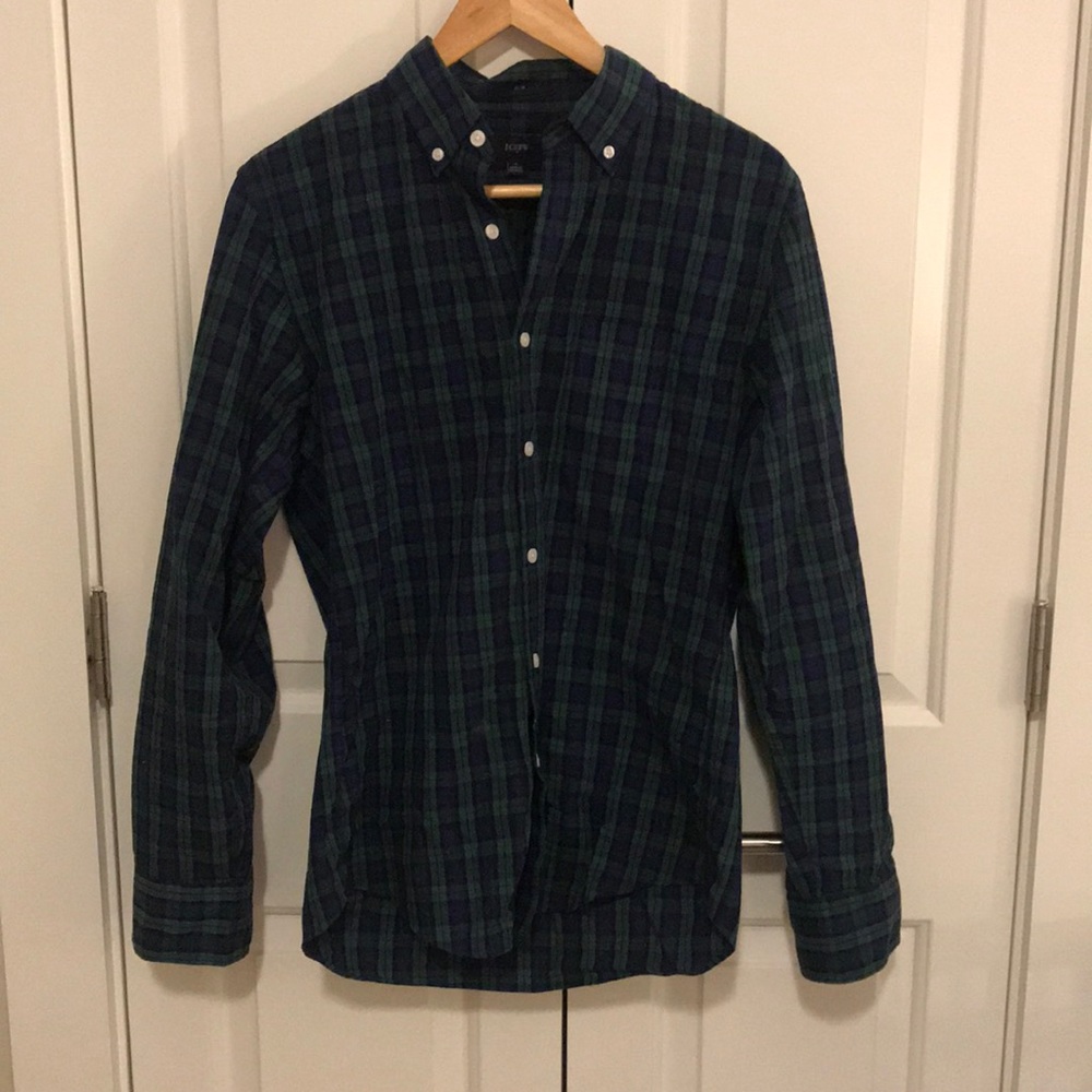 J. Crew slim tartan navy/green button down